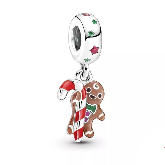 Gingerbread Man and Candy Cane Dangle Charm