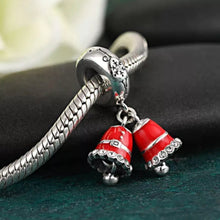 Load image into Gallery viewer, 925 Sterling Silver Red Enamel Christmas Bell Dangle Charm