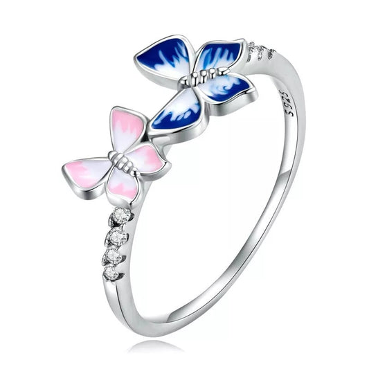 Pink and Blue Butterfly Ring