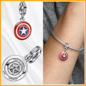 925 Sterling Silver Captain America Shield Dangle Charm