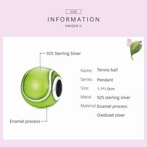 925 Sterling Silver Green Tennis Ball Dangle Charm