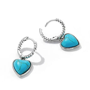 925 Sterling Silver Turquoise Hoop Earrings