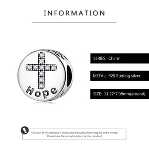 925 Sterling Silver HOPE CZ Cross Pattern Bead Charm