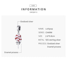 Load image into Gallery viewer, 925 Sterling Silver Pink and Red Enamel Lollipop Dangle Charm