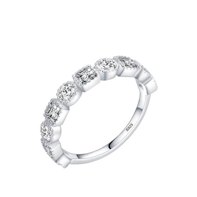 925 Sterling Silver Clear CZ Square and Round Band