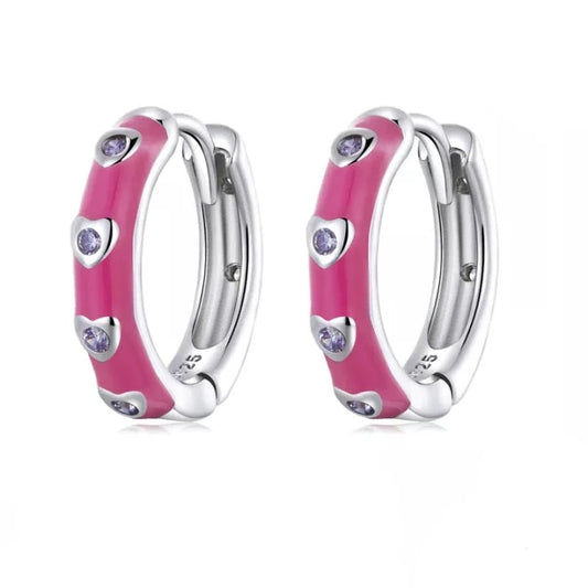 Pink Enamel Hoop Earrings