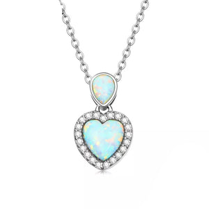925 Sterling Silver Opal Heart Pendant Necklaces