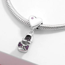 Load image into Gallery viewer, 925 Sterling Silver Pink CZ Baby Shoe Dangle Charm