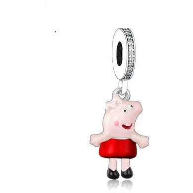 925 Sterling Silver Peppa Pig Dangle Charm
