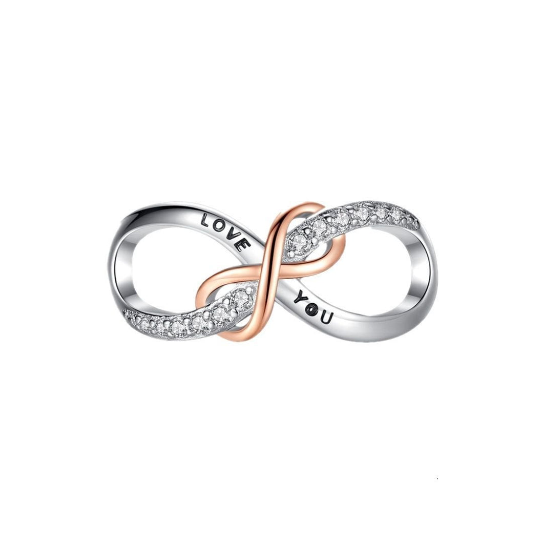 925 Sterling Silver Love You Two Tone Infinity Bead Charm