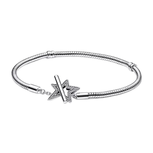 925 Sterling Silver Make a Wish Star Toggle Clasp Snake Bracelet