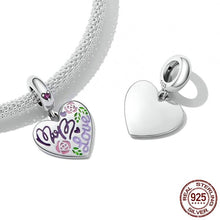 Load image into Gallery viewer, 925 Sterling Silver Mom Love Flower Doodle Heart Dangle Charm