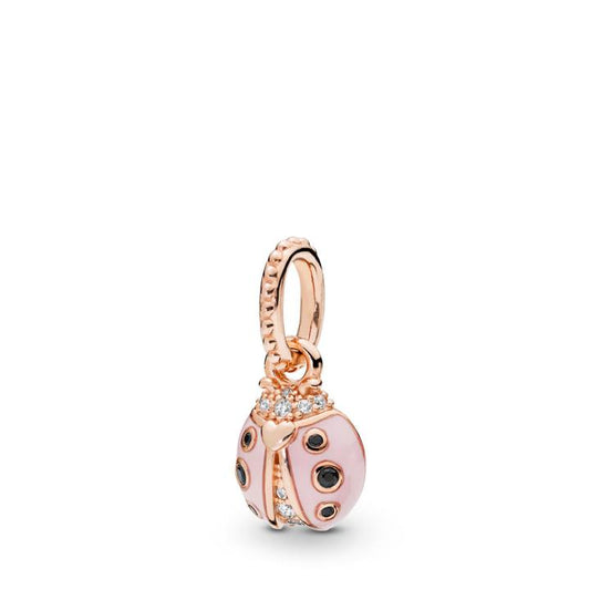ROSE GOLD PLATED Pink Enamel CZ Ladybug Dangle Charm