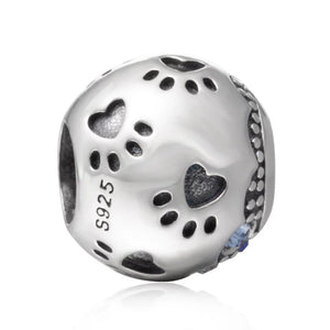 925 Sterling Silver Blue CZ Paw Bead Charm