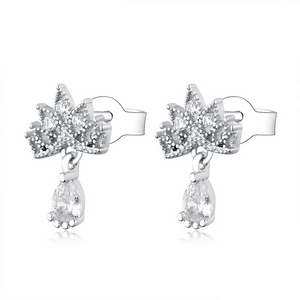 925 Sterling Silver Crown and Teardrop Stud Earrings