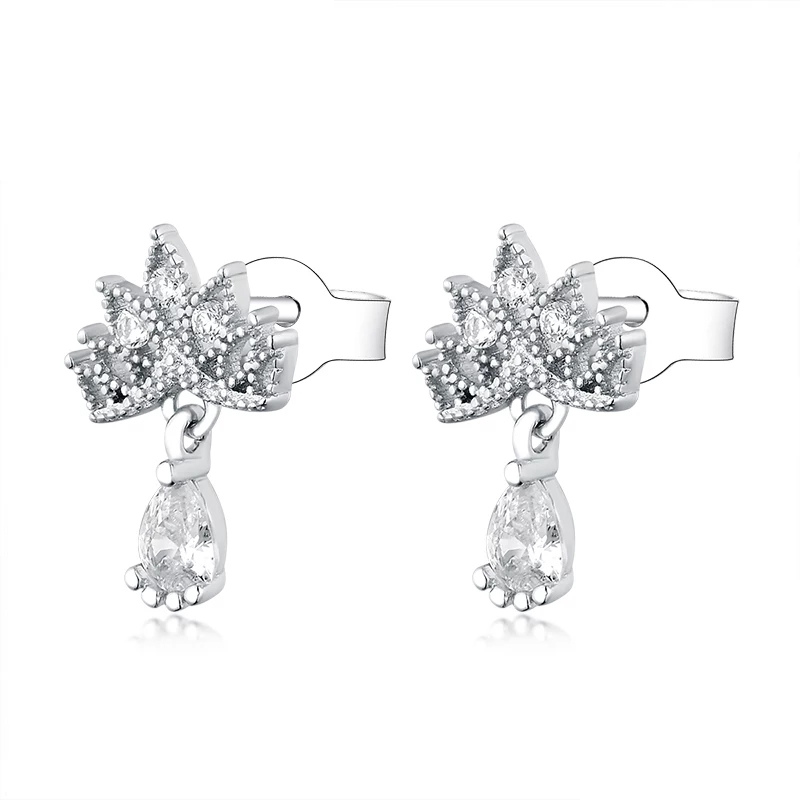 925 Sterling Silver Crown and Teardrop Stud Earrings