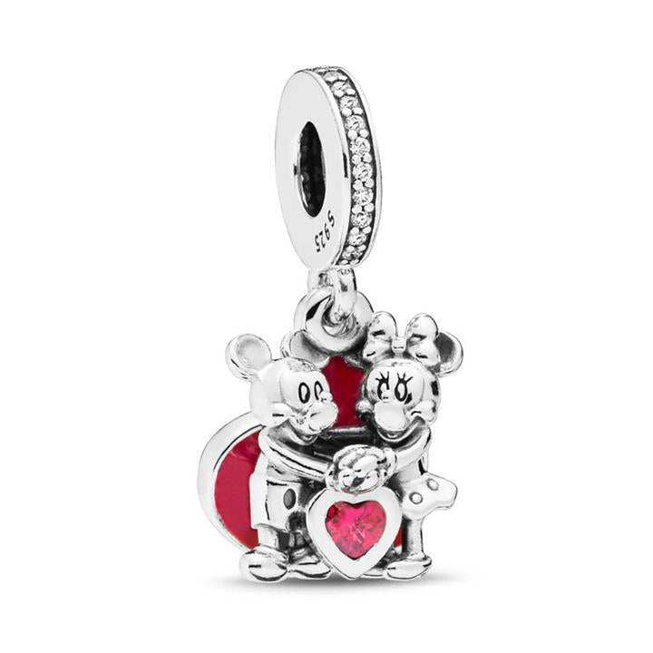 925 Sterling Silver Red Mickey and Minnie Love Dangle Charm