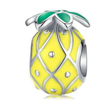 Load image into Gallery viewer, 925 Sterling Silver Yellow and Green Enamel Pineapple Bead Charm