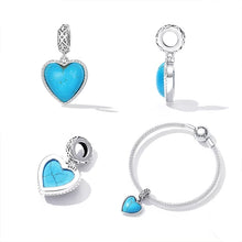 Load image into Gallery viewer, 925 Sterling Silver Turquoise Marble Heart Dangle Charm