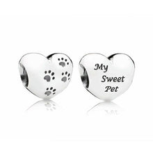 Load image into Gallery viewer, 925 Sterling Silver My Sweet Pet Paw Prints Heart Bead Charm