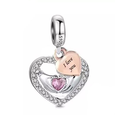 925 Sterling Silver Two Tone ' I LOVE YOU' Dangle Charm