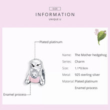 Load image into Gallery viewer, 925 Sterling Silver Mother and Baby Hedgehog Pink Enamel Bead Charm