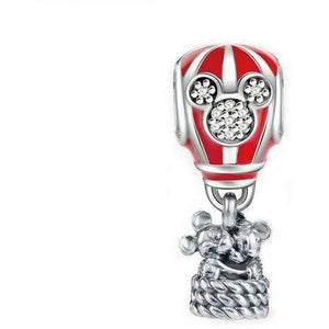 925 Sterling Silver Red Enamel Mickey And Minnie Mouse Hot Air Balloon Dangle Charm