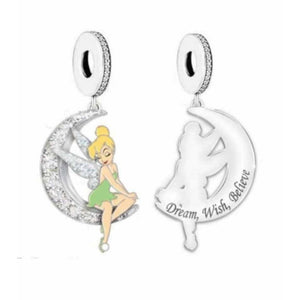 925 Sterling Silver Clear CZ Tinkerbell Dangle Charm