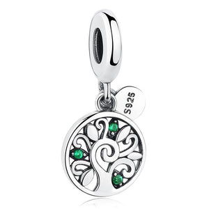 925 Sterling Silver Green CZ Tree of Life Dangle Charm