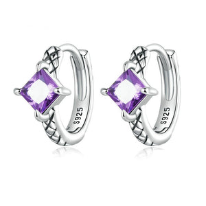 925 Sterling Silver Purple Cz Snake Pattern Hoop Earrings
