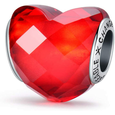 925 Sterling Silver Red Heart Murano Glass Bead Charm