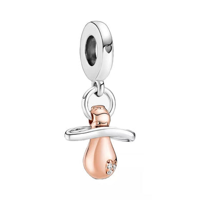 925 Sterling Silver and Rose Gold Baby Pacifier/Dummy Dangle Charm