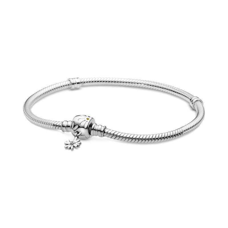925 Sterling Silver Daisy Flower Snake Chain Bracelet