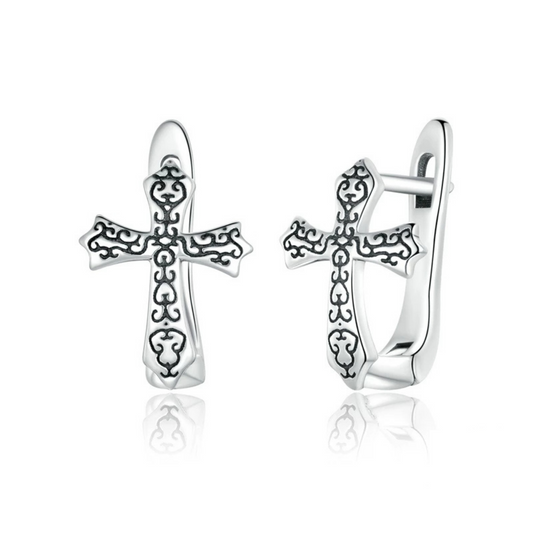 Vintage Cross Hoop Earrings