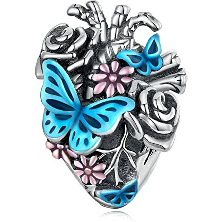 Beautiful Butterfly Motive Human Heart Bead Charm
