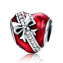 925 Sterling Silver Red Enamel Christmas Gift Heart Bead Charm