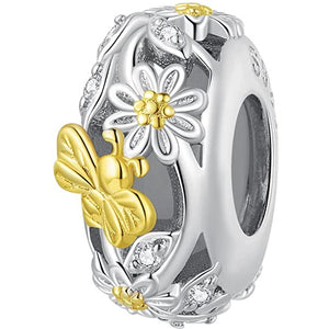 925 Sterling Silver Gold Plated Bees And Flowers Stopper/Spacer