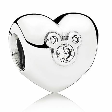 925 Sterling Silver Clear CZ Mickey Mouse Heart Bead Charm