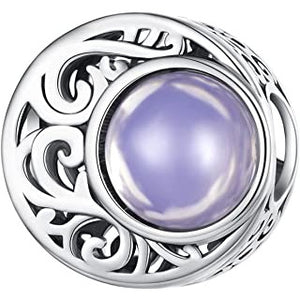 95 Sterling Silver Bohemian Moon And Purple Stone Round Bead Charm