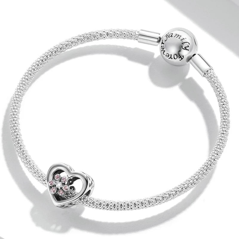 Daisy Heart CZ Openwork Bead Charm