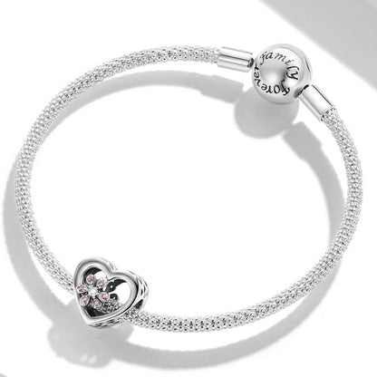 Daisy Heart CZ Openwork Bead Charm