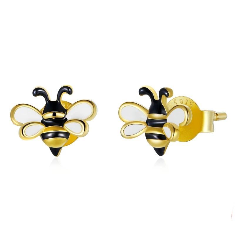 925 Sterling Silver Gold Plated Bee Stud Earrings
