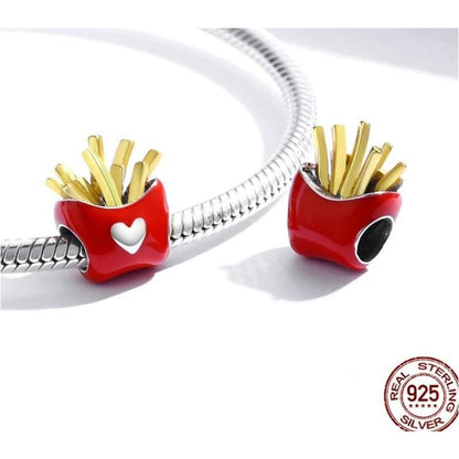 Gold PLATED French Fries Enamel Bead Charm