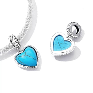 925 Sterling Silver Turquoise Marble Heart Dangle Charm