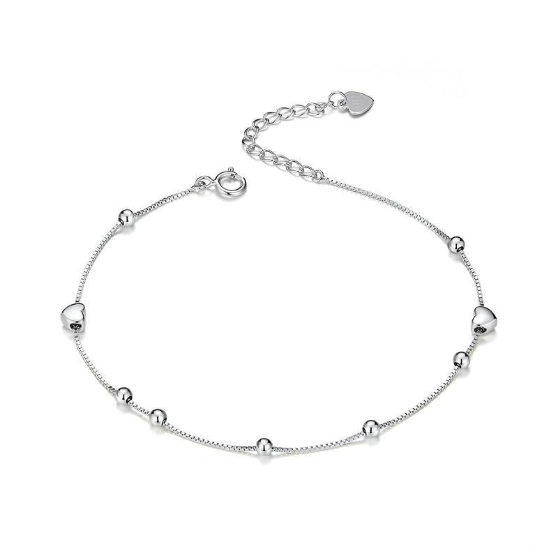 925 Sterling Silver Heart And Beads Bracelet