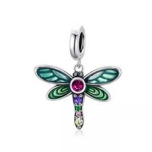 925 Sterling Silver Colourful Dragonfly Dangle Charms