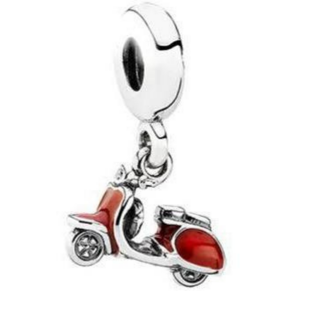 925 Sterling Silver Red Enamel Scooter Charm