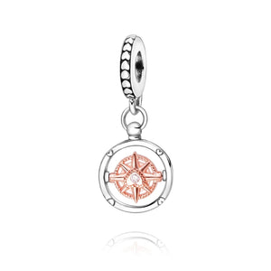 925 Sterling Silver Always follow your heart Compass Dangle Charm