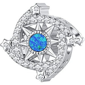 925 Sterling Silver Blue Cz Sun And Star Bead Charm