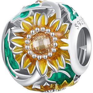 925 Sterling Silver Sunflower Bead Charm